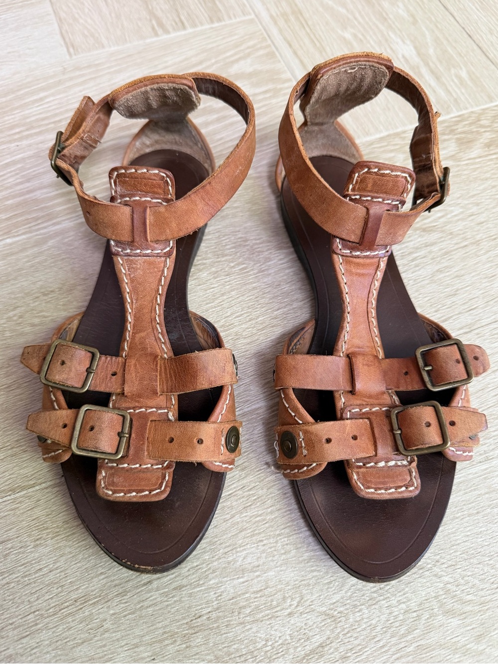 Burberry Made in Italy Brown Leather Buckle Flat Sandals Size 37